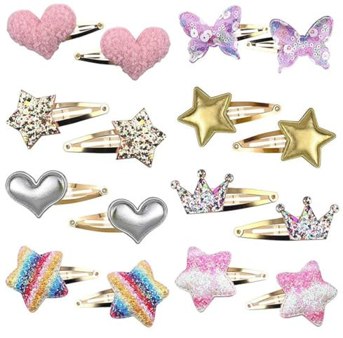 Haarspangen Mädchen, 16 Stücke Krone Stern Herz Schmetterling Haarspangen Kinder Haarspangen Glitzer Haarklammern Süße Haarstyling Accessoires für Mädchen Kinder Damen Haarschmuck(Stil A)