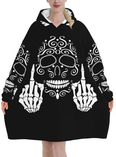 LAMAME Lustige Totenkopf bedruckte Decke Hoodie tragbare Decke warme Kapuzendecke