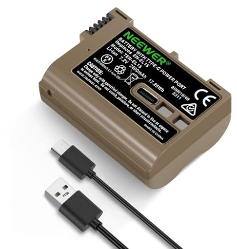 NEEWER EN-EL15c Batteria Sostitutiva 2400mAh per Nikon Zf Z8 Z7 II Z6 II Z5, 1,9 Ore di Ricarica Completa con Ricarica Rapida USB Tipo C Compatibile con Nikon D850 D810 D780 D750 D610 D500 D7500 D7200