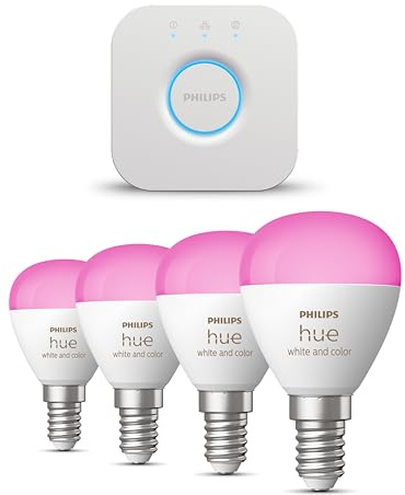 Philips Hue - Starterkit - 4x E14 Kugel Lampen - Weiß/Farbe | Inkl. Hue Bridge - Hue White and Color Ambiance