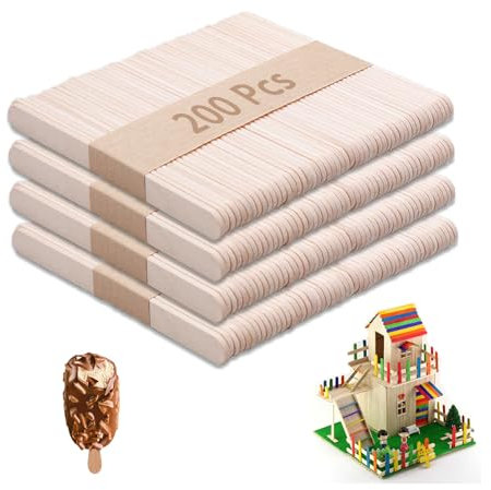 zoerbufan 200 Stück Holzstäbchen, Eisstiele Holz, Eis selber machen, Holzspachtel zum Basteln und Holz Eisstiele, Kinder, DIY, 114 mm x 10 mm x 2 mm