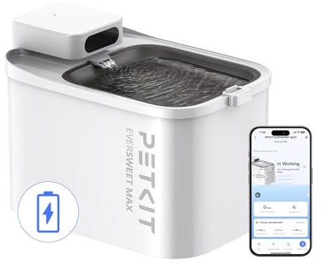 PETKIT Cat Water Fountain Battery Operated, EVERSWEET MAX, 3L Cordless Pet Water Fountain for Dog with Motion Sensor, App Control Automatic Cat Water Dispenser, 26dB Ultra Quiet, 83 Days Battery Life