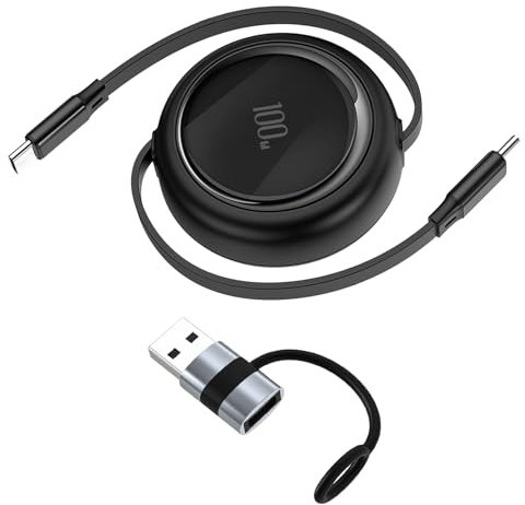 100W Retractable USB C to USB C Cable 3.28ft 5A Fast Charging Type C Cord for USB C Charger [5-Stretch Length] Compatible with i-Phone 15 Sam-sung S23 Mac-book Pro (Black)