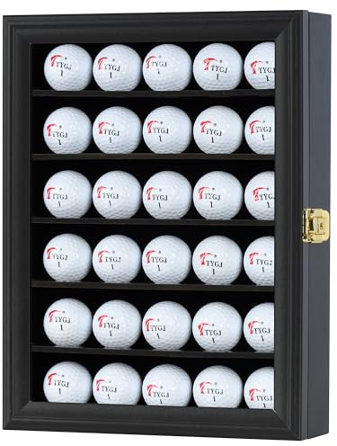 Golfball-Vitrine für 30 Golfbälle, Vitrine Tolles Golfer-Erinnerungsstück Geschenk für Golf-Enthusiasten, Wandhalterung mit abschließbarer Tür, Schwarz