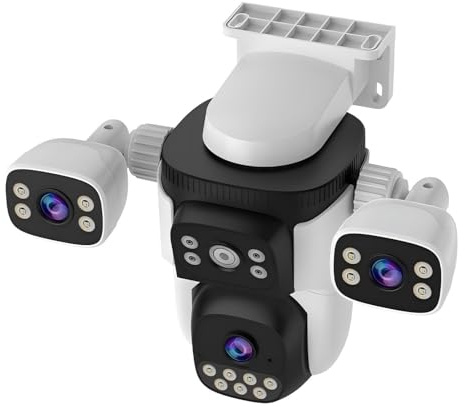 EVERSECU Triple Lens WiFi PTZ Surveillance Camera, Three Cameras in One, Side Cameras with Adjustable All-Angle Arm, 2K View 360° Without Blind Angle, Automatic Tracking, Focus, Audio