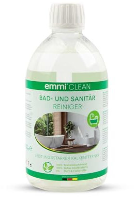 emmi-Clean Bad & Sanitärreiniger - Ideal für Bad, Dusche, WC, Spülbecken & alle Oberflächen I Entfernt Kalk, Seifenablagerungen & Wasserflecken I Frei von Phosphat, Chlor, Salzsäure I 500ml