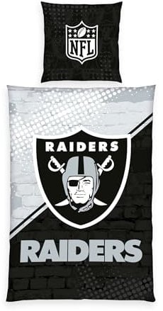 Herding Bettwäsche NFL Raiders, Kopfkissenbezug ca. 80 x 80 cm, Bettbezug ca. 135 x 200 cm, Mit Markenreißverschluss, 100% Baumwolle/Renforcé