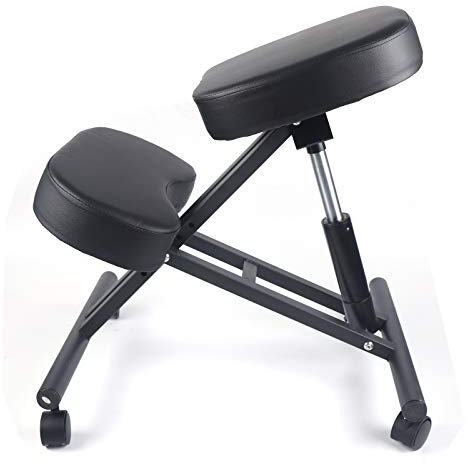 Fyssnn Kniestuhl Schwarz Gesundheitsstuhl mit 4 Räder 50-60 cm Einstellbare Höhe Haltungskorrekturstuhl Geeignet für Personen die Lange Zeit im Büro Sitzen und Sitzende Tätigkeiten Ausüben