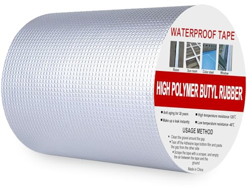 Rusoz Large Ruban Etancheite Toiture Butyle 150mm x 5m, Bande Etancheite Autocollante Fissure de Surface, Rouleau Bitume Toiture Écart pour Réparer le Toit, Bitume, Correctifs Imperméables