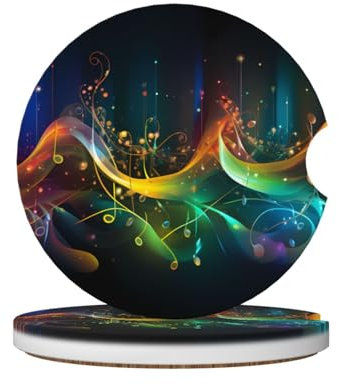 Bunte Untersetzer mit Musiknoten, saugfähige Keramik mit Korkboden, 2 Stück, passend für die meisten Fahrzeuge