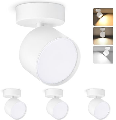 GeyouLux 3CCT LED Aufbauspots Schwenkbar 350°+90° Deckenspots Weiß LED, inkl. 7W 800LM GX53 LED Leuchtmittel, 3000K/4500K/6500K Aufbauleuchte Aluminium Aufputz Spots Aufbaustrahler Rund 4 Stück