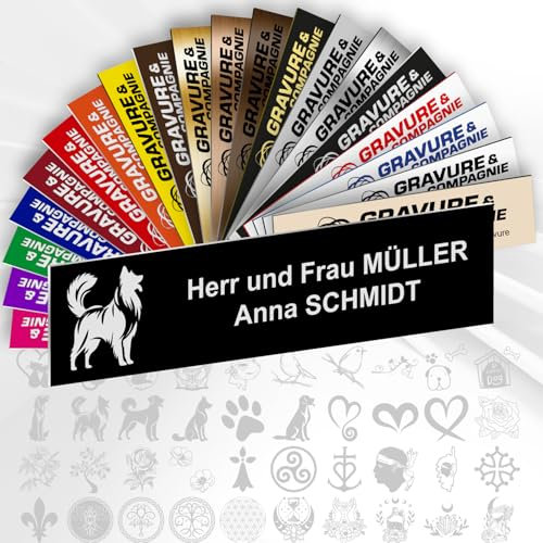 Personalisierte PVC Briefkastenschild mit Dekor – 10 x 2,5 cm – Mit Motiv oder Logo – 20 Farben verfügbar (Schwarz - Weißer Text + Design)