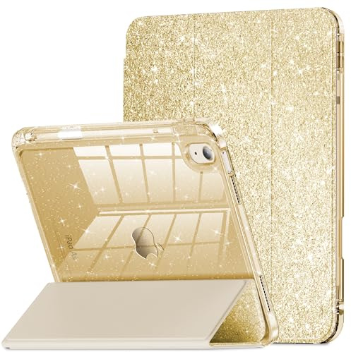 INFILAND Hülle für iPad Air 11 Zoll M2 2024/M3 2025/M4 2026, iPad Air 5./4. Gen 10,9 Zoll (2022/2020), Glitzerhülle mit Transparenter Rückseite, Ideal für Kinder & Mädchen (Sternenlichtgold)