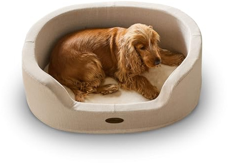 Silentnight Orthopaedic Donut Dog Bed - Luxury Faux Fur Base and Support Sides for Cosy & Comfort - Ease Anxiety Aches & Pains - Removable Washable Cover - Non-Slip Base Pet Bed, Natural, Medium