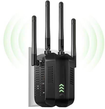 DOBWGXZ Upgraded WiFi Extender Booster, Internet Booster with Ethernet Port, 4 High-Gain Antennas WiFi Booster Range Extender, Home Wireless Signal Booster, Works with Any WiFi Router (Black)