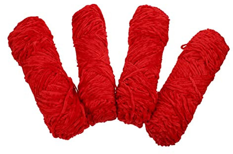 Veemoon Chenille Wolle - 4 Stück - Weiches Rotes Garn Für DIY Projekte Stricken Häkeln Und Kunsthandwerk Ideal Für Kinderdecken Und Kreative Bastelideen