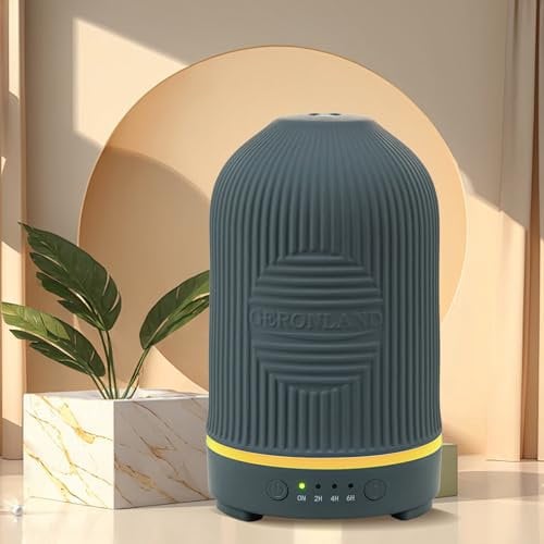 Ceramic Essential Oil Diffuser For Home Electric 200ml Large Humidifier Cool Mist Aromatherapy Premium Ultrasonic 4 In 1,9 LED Lights,4 Timer Adjust Settings Waterless Auto-Off Home Fragrance-Grey