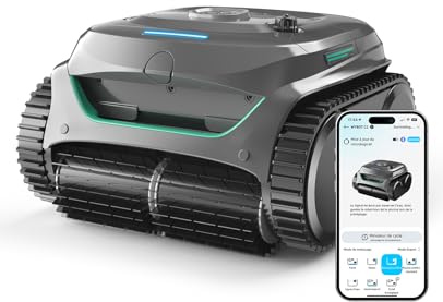 WYBOT C2 Robot Piscine Pareti e Fondo, Senza Fili per Piscine Interrate 150㎡, Doppia Filtrazione, 3 Motori, Aspirazione Potente, Pulizia Pareti & Linea d'Acqua, 180 Min, App(Grigio-Verde Grigio)