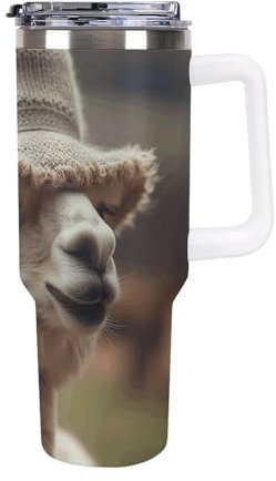Car Cup Alpaca Wearing A Hat Printed Leakproof Fits Car Cup Holder Cup