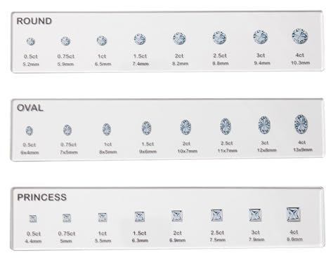 Diamond Size Guide - Ring -Sizer -Messkit, Karatform -Komparator -Werkzeugsatz | Schmuck Lineal für runde Prinzessin Oval Square Schnitte, Fingermesser für Edelsteine, Ringherstellung und Schmuckdesig