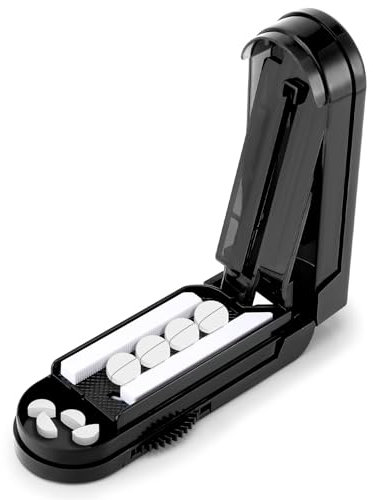 Zikenis Tablettenteiler,medikamententeiler,präzise Pillenausrichtung,einstellbar für Große und Kleine Tabletten,Multifunktionaler Medizinschneider mit Aufbewahrungsfach(Schwarz)
