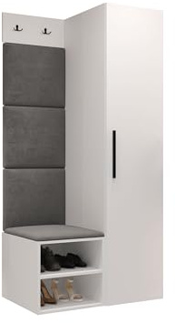 Mirjan24 Garderoben-Set Mapreni III, Schuhschrank + Kleiderhakenbrett + Kleiderschrank Gepolstertes Paneel/Wandpaneel Kleiderhaken Flurgarderobe Wandgarderobe (Weiß, Manila 16)