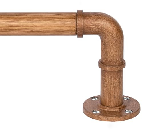 HOTOZON Wooden Curtain Pole 80-148 cm, Extendable Blackout Curtain Pole | 25 mm Diameter, Heavy Duty, Metal Curtain Rail, Ceiling & Wall Mounted, with Brackets and Fittings, for Living Room, Bedroom