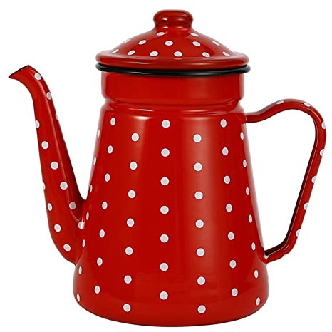 Elqater 1.2L Enamel Coffee Pot Pour over Milk Water Jug Pitcher Teapot Kettle for Gas Stove and Induction Cooker A