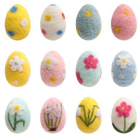 Gefilzte Ostereier Festliche Farbenfrohe Ostereier-Dekoration | 12er Set DIY Zuhause Baumgirlanden Basteln Wand Wohnzimmer Hängeschmuck Saisonale Frühlings-Feiertagsornamente
