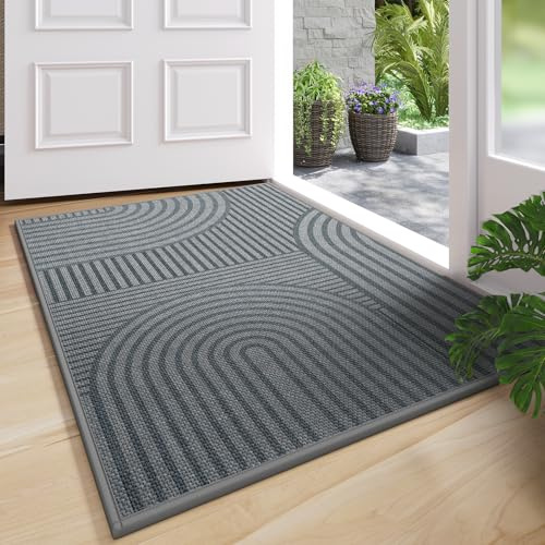 Quqei Front Door Mat Indoor Dirt Resist, Washable Door Mat 43x75cm Grey | Non Slip Rubber Backing Welcome Mat, Absorbent, Low Profile Doormat Floor Mat for Inside Entrance, Front Door, Easy to Clean