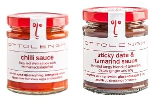 Ottolenghi Chilli Sauce and Sticky Date & Tamarind Sauce, Fiery Red Chilli with Fermented Jalapeños, 2 Jars