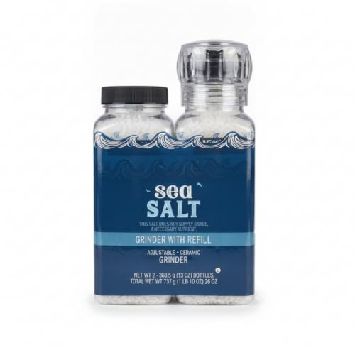 Sal Marina 737g - Pack de 2 con Molinillo Cerámico Ajustable y Botella de Recambio - 100% Sal Marina Pura de Italia - Certificado Kosher - NEXU