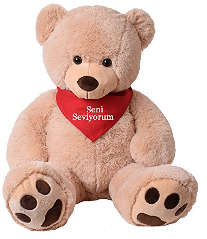 TE-Trend XXL Riesen Teddybär Plüsch Riesenplüsch Bär Luca beige 100 cm gestickte Tatzen Tuch Halstuch seni seviyorum