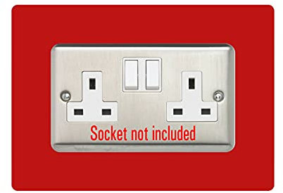 Double Socket Surround, Square Acrylic Back Panel Finger Plate, Decorative Frame for Neat and Tidy Finish, Font Colour:red