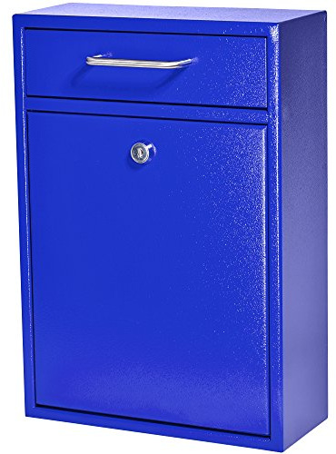 Mail Boss 7424 High Security Steel Locking Wall Mounted Mailbox Office Drop Comment Letter Deposit Box, Blue