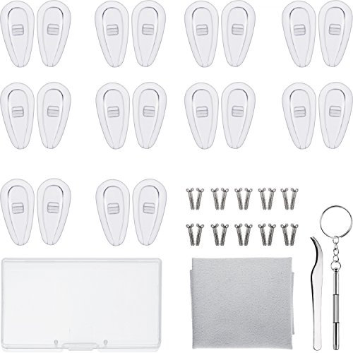Brillen Reparatur Set 10 Paar Luftkammer Nasenpads Silikon Schraubbrillen Nasenpads mit Schrauben Pinzette und Reinigungstuch (13 mm)