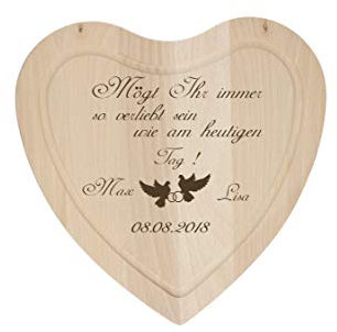 Elasto - Tagliere personalizzato con incisione per matrimonio, in legno con nome, regalo di nozze, 28 x 28 x 1 cm (motivo colomba)