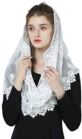 BEAUTELICATE Mantilla Katholisch Spitze Schwarz Damen Schleier Schal Stola Spitzen Weiß für Hochzeit Kirche Messe Festlich Kapelle Braut V112 (Weiß, Einheitsgröße)