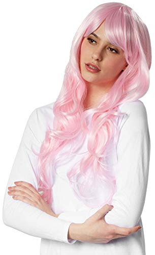 tectake 901009 Perücke Langhaarperücke mit schön fallenden Locken, inkl. Haarnetz, diverse Farben (Rosa)