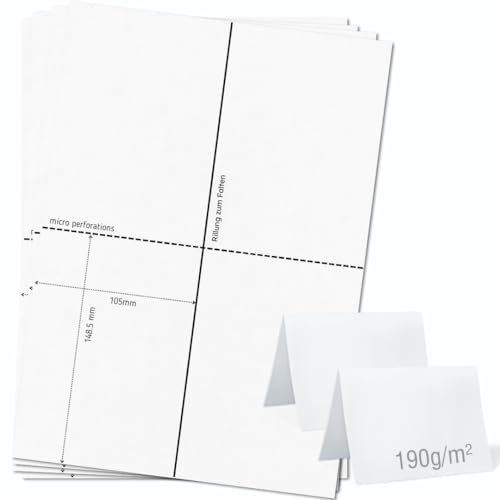 OfficeGear große A6-Klappkarten, 2-fach [50 Blatt – 100 Stück] – 105 × 148,5 mm – Bedruckbare Tischaufsteller aus 190 g/m² Karton – für Hotels, Gastronomie, Konferenzen, Events – inkl. Designvorlage