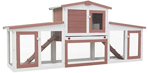 vidaXL Holz Großer Kaninchenstall Hasenstall Kaninchenkäfig Hasenkäfig Kleintierstall Hasenvilla Meerschweinchen Braun Weiß 204x45x85cm