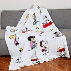 Snoopy Coperta in morbido pile morbido e caldo microfibra Natale o per un comodo divano relax TV plaid arachidi 100% poliestere bianco, taglia unica