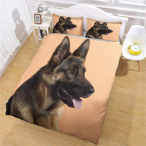 JKCloth 3 teilig Bettwäsche Sets 3D Deutscher Schäferhund Jugendmotive Bettbezug 135x200 cm mit 2 Kissenbezüge 80x80 cm, Microfaser Uni Bettwaren Set mit Reißverschluss