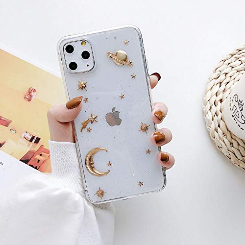 Zaxgf Hülle kompatibel mit iPhone Xr Silikon HandyHülle Süßes Motiv Transparent Weich TPU Schutzhülle Ultra Dünn Stoßfest Antikratz Case Cover für iPhone Xr 6.1 Zoll,Gold Planet