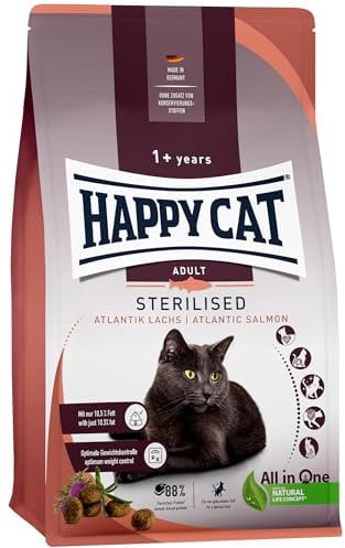 Happy Cat 70581 - Sterilised Adult Atlantik Lachs - Trockenfutter für sterilisierte Katzen und Kater - 10 kg Inhalt