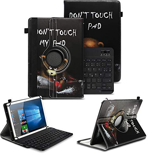 NAUC Schutzhülle kompatibel mit PEAQ PET 100 101 1008 Tasche Tablet Schutz Hülle Kunstleder Bluetooth Tastatur QWERTZ 360 Drehbar Cover Keyboard Case, Farben:Motiv 9