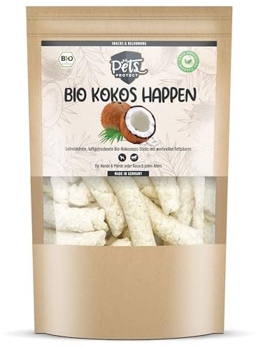 Pets Protect Bio-KOKOSHAPPEN 300 g | Natürliche Leckerlis für Hund & Pferd | Beste Bio-Qualität | Hunde-Snacks getreidefrei & ohne künstliche Zusätze | Leckerli vegan | Deutsche Herstellung