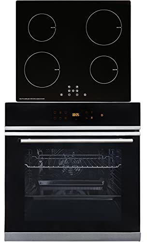 SIA BISO6SS Premium 60cm Black 10 Function Built-in Single Electric True Fan Oven & INDH60BL 4 Zone Glass Induction Hob