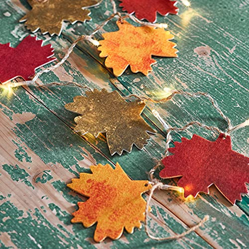 Lights4fun Filz Ahornblätter LED Lichterkette mit Timer batteriebetrieben Innen Zimmer Deko Herbst Orange Herbstlaub Filz