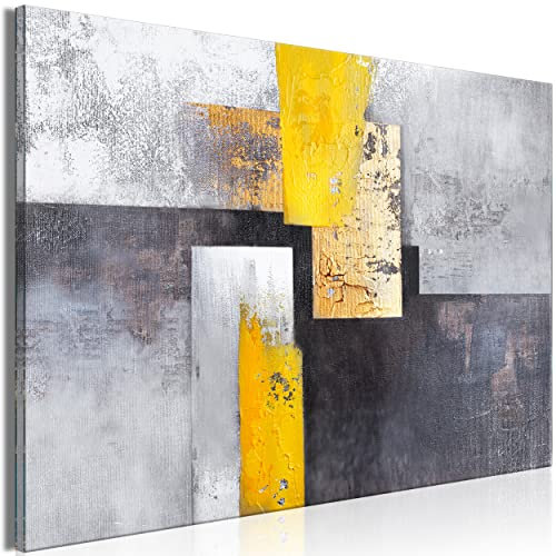 decomonkey Akustikbild Abstrakt 120x80 cm 1 Teilig Leinwand Modern Bilder Wandbilder XXL Schallschlucker Schallschutz Akustikdämmung Wandbild Deko Leise Modern Loft Rechteck gelb grau schwarz